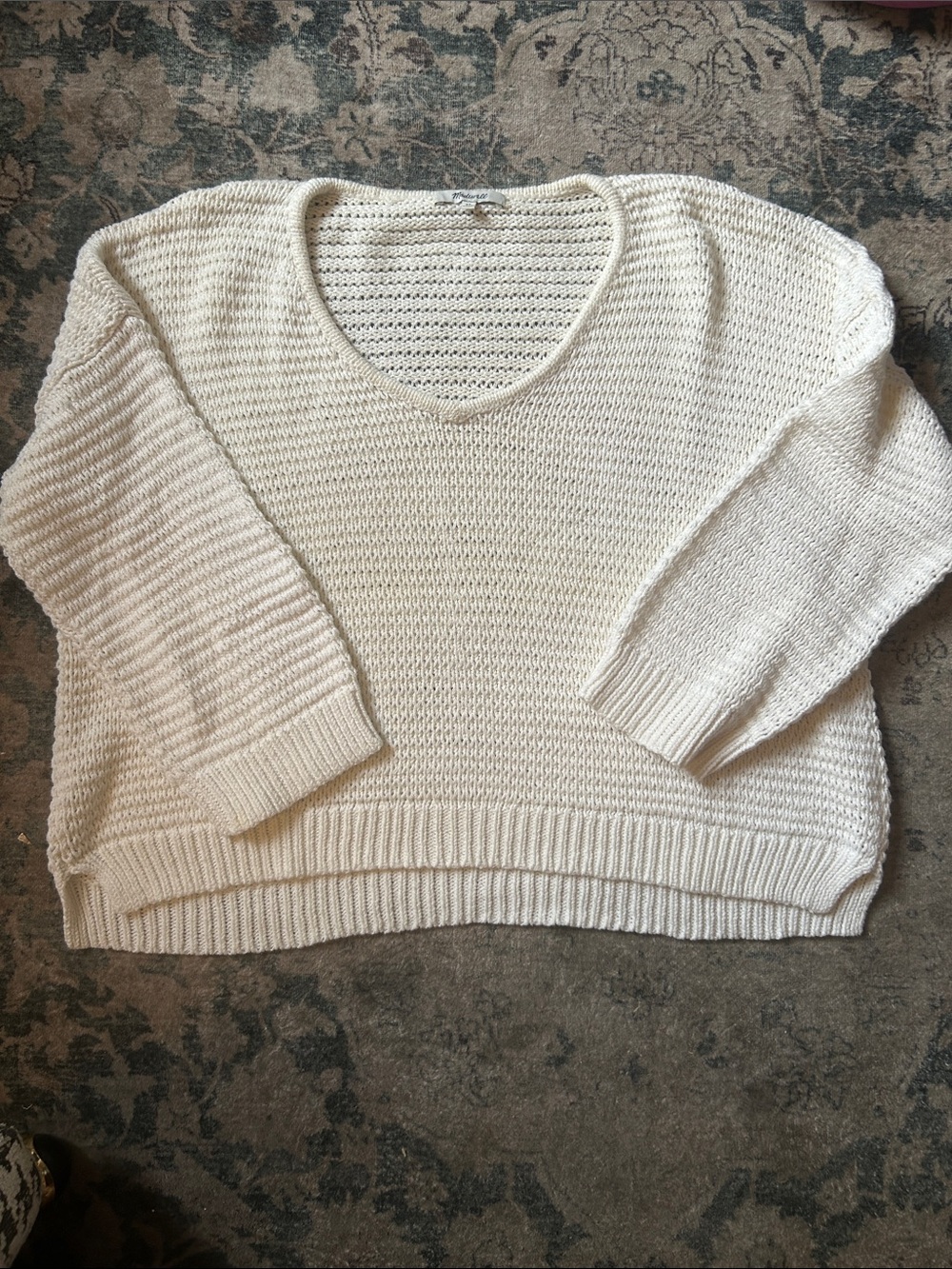 Madewell Cream V-Neck Knit Sweater